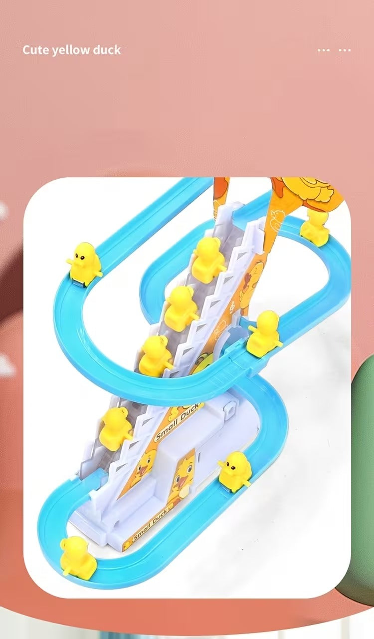 Musical Duck Climbing Stairs & Slide Track Toy - Interactive Race Game with Lights & Music | Fun Educational Toy for Toddlers & Kids