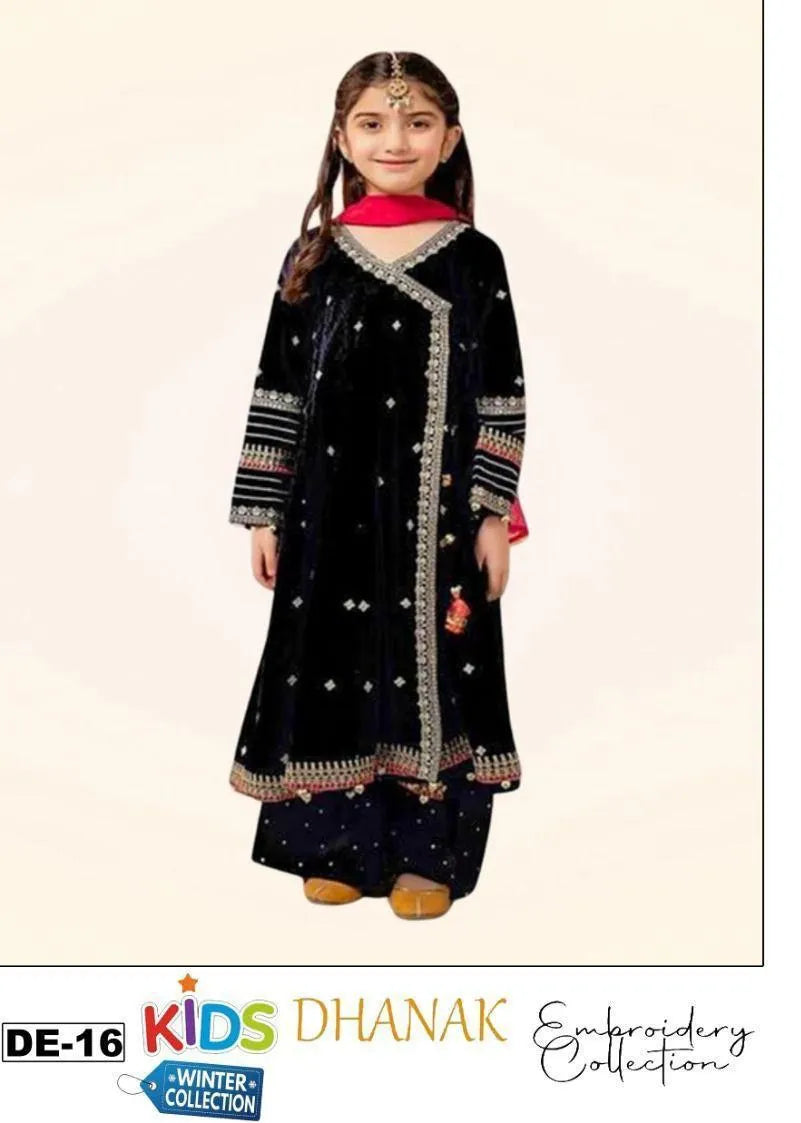 Kids Velvet Embroidered Suit – Dhanak Winter Collection DE-16