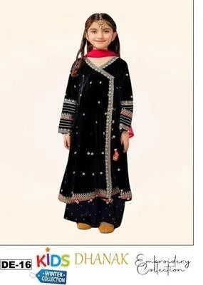 Kids Velvet Embroidered Suit – Dhanak Winter Collection DE-16
