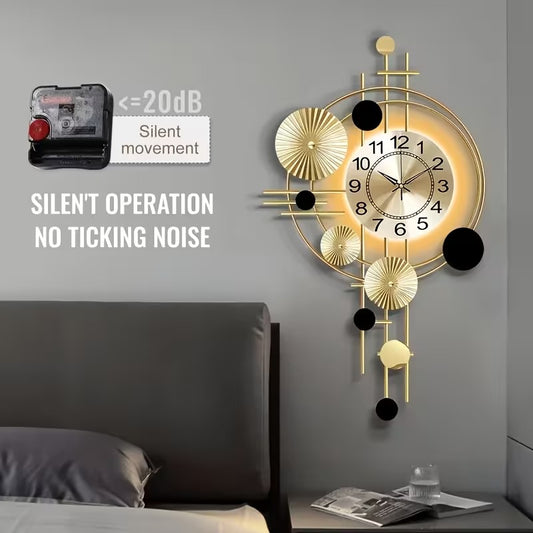 Modern LED Wall Clock - Silent Geometric Metal Art Decor with Backlight | Large Abstract Gold & Black Clock for Living Room, Bedroom & Office