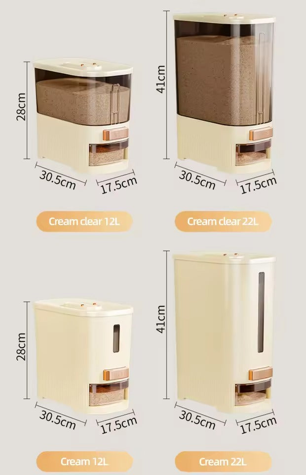 Automatic Push-Button Rice Dispenser with Airtight Seal - 12L/22L Grain & Food Storage Container"