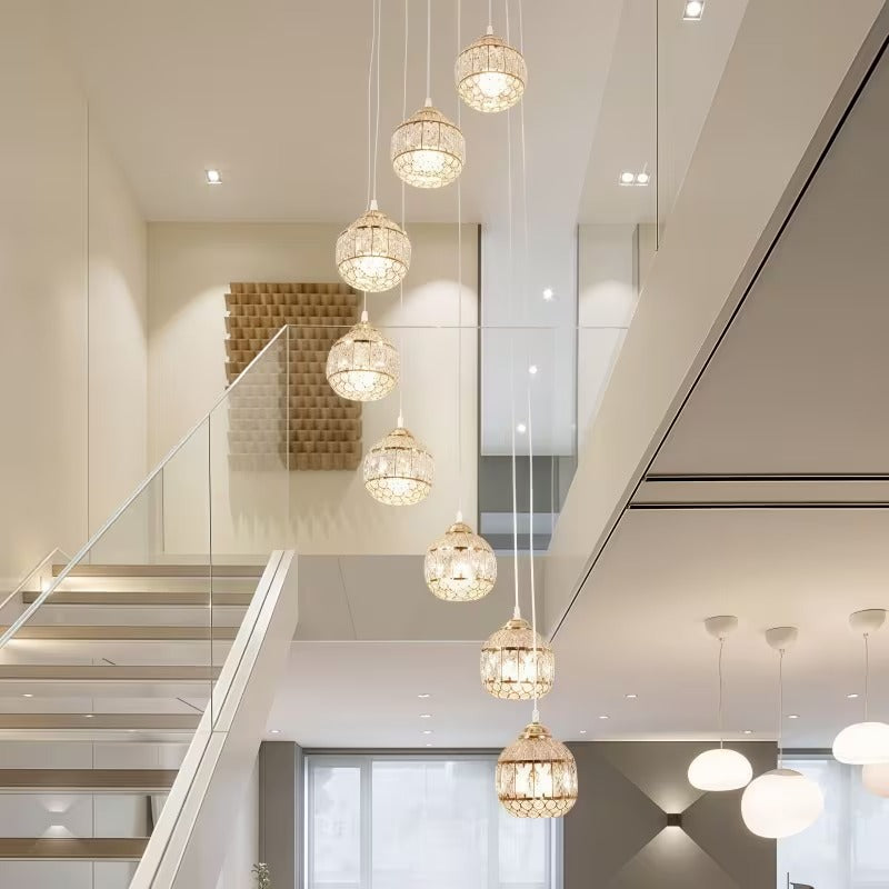 Luxury Multi-Tier Crystal Ball Chandelier - Modern Long Drop Ceiling Light | Elegant Staircase Foyer Living Room Lighting Fixture (Gold Finish)"