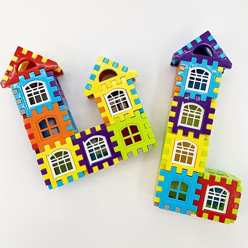 Kids' Colorful Interlocking House Building Blocks Set - Creative 3D Construction Toy for Toddlers & Children (50-160+ Pieces)"