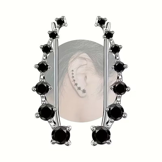 Sparkling Zircon Ear Climber Earrings - Modern Cuff Crawler Studs | Crystal Curved Bar Hypoallergenic Jewelry for Women (Multiple Colors)"