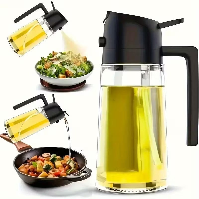 "2-in-1 Olive Oil Sprayer & Dispenser Bottle - Fine Mist Mister & Pour Spout | Glass Oil Vinegar Sprayer for Cooking, Air Fryer, BBQ, Salad (Kitchen Essentials)"