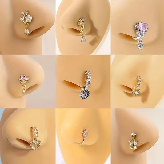 No-Piercing Nose Cuff Ring Collection - Trendy Faux Rhinestone Clip-On Nose Jewelry | Adjustable Non-Pierced Nose Rings for Women & Girls (Various Designs)"