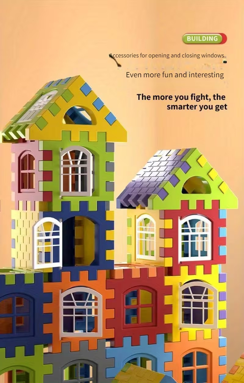 Kids' Colorful Interlocking House Building Blocks Set - Creative 3D Construction Toy for Toddlers & Children (50-160+ Pieces)"