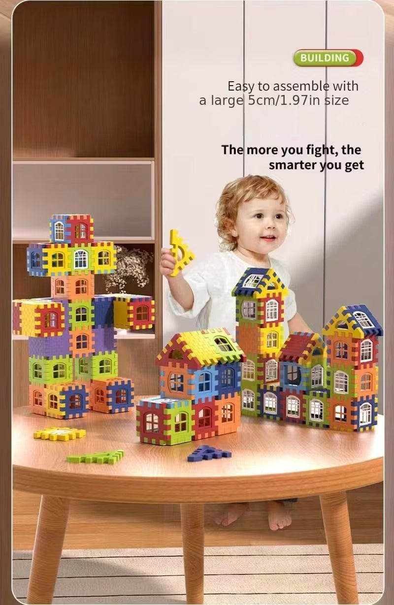 Kids' Colorful Interlocking House Building Blocks Set - Creative 3D Construction Toy for Toddlers & Children (50-160+ Pieces)"