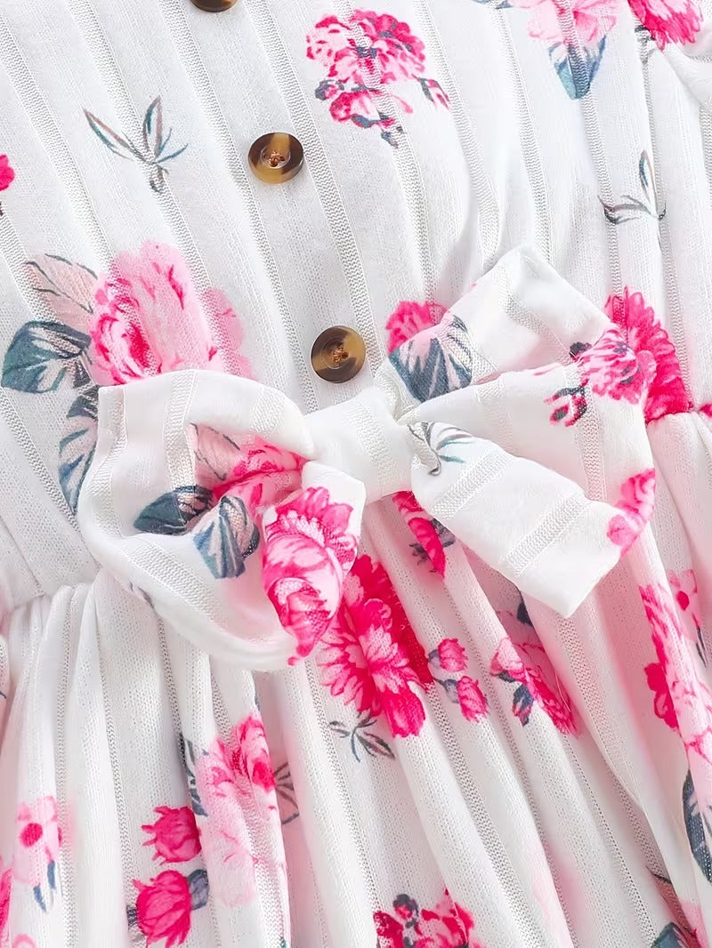 Girls' Ribbed Knit Long Sleeve Dress - Floral, Heart Print & Solid Colors | Cozy & Stylish Toddler Kids Dresses"