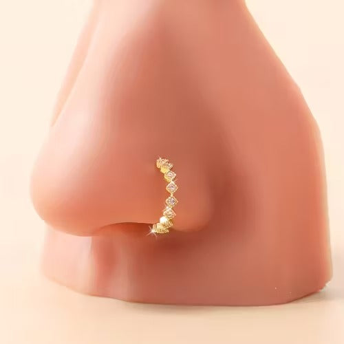 No-Piercing Nose Cuff Ring Collection - Trendy Faux Rhinestone Clip-On Nose Jewelry | Adjustable Non-Pierced Nose Rings for Women & Girls (Various Designs)"