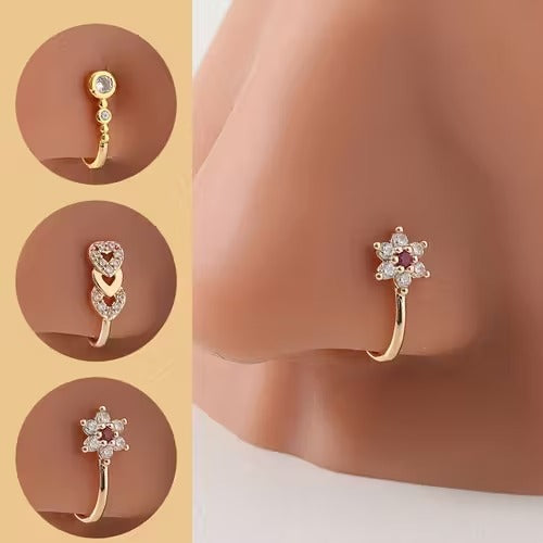 No-Piercing Nose Cuff Ring Collection - Trendy Faux Rhinestone Clip-On Nose Jewelry | Adjustable Non-Pierced Nose Rings for Women & Girls (Various Designs)"