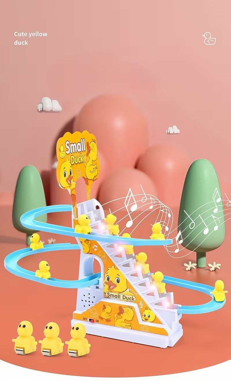 Musical Duck Climbing Stairs & Slide Track Toy - Interactive Race Game with Lights & Music | Fun Educational Toy for Toddlers & Kids