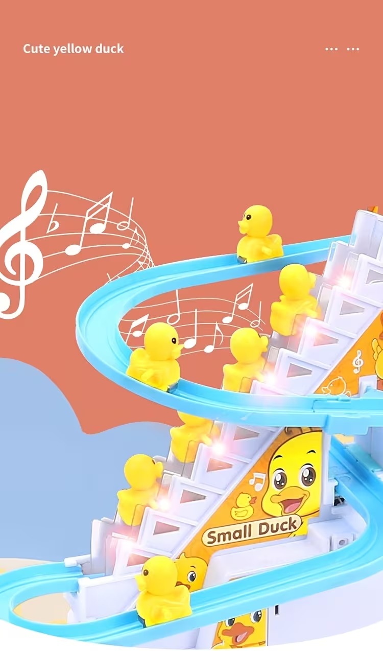 Musical Duck Climbing Stairs & Slide Track Toy - Interactive Race Game with Lights & Music | Fun Educational Toy for Toddlers & Kids