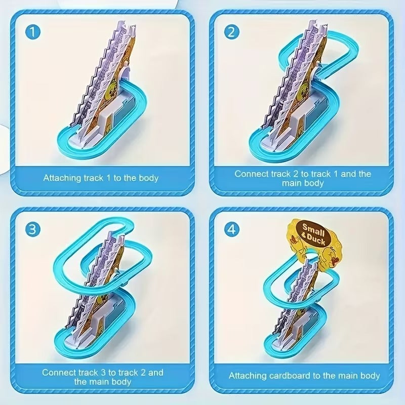 Musical Duck Climbing Stairs & Slide Track Toy - Interactive Race Game with Lights & Music | Fun Educational Toy for Toddlers & Kids
