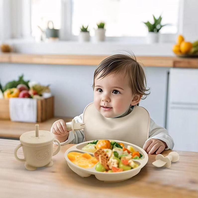 17-Piece Baby Led Weaning Set – Food-Grade Silicone Feeding Kit for Babies | Suction Bowl, Divided Plate, Bib, Sippy Cup & Utensils