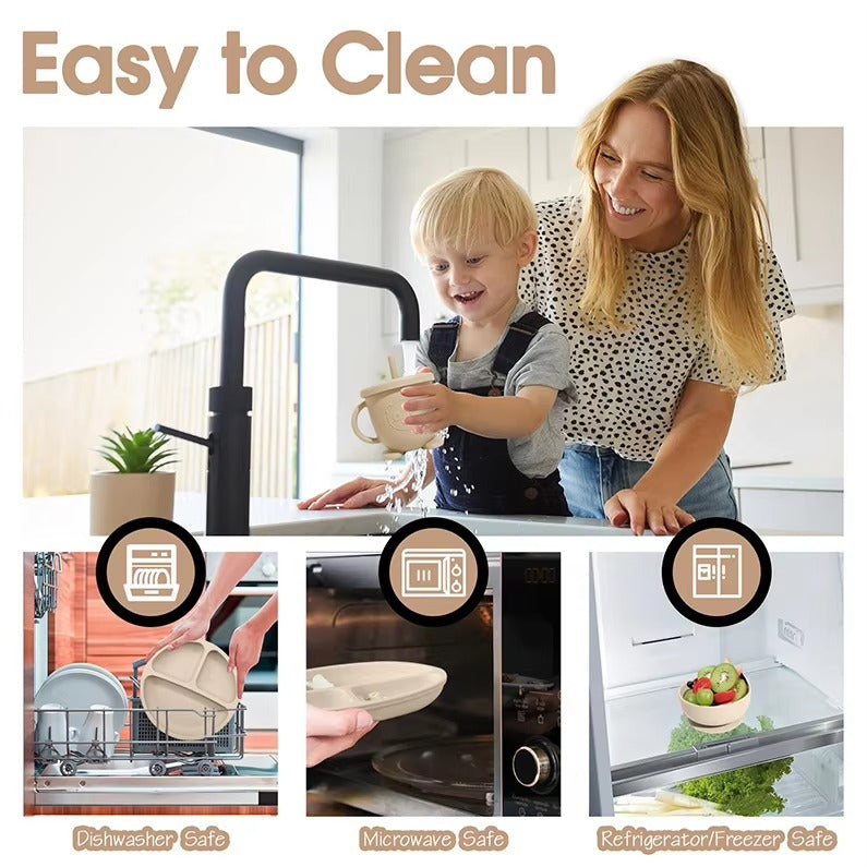 17-Piece Baby Led Weaning Set – Food-Grade Silicone Feeding Kit for Babies | Suction Bowl, Divided Plate, Bib, Sippy Cup & Utensils