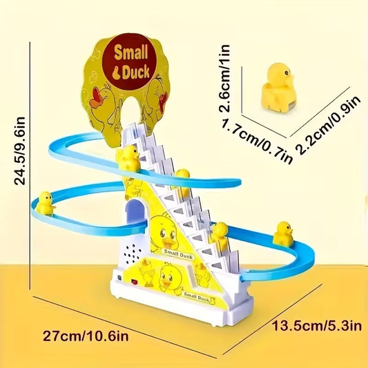 Musical Duck Climbing Stairs & Slide Track Toy - Interactive Race Game with Lights & Music | Fun Educational Toy for Toddlers & Kids