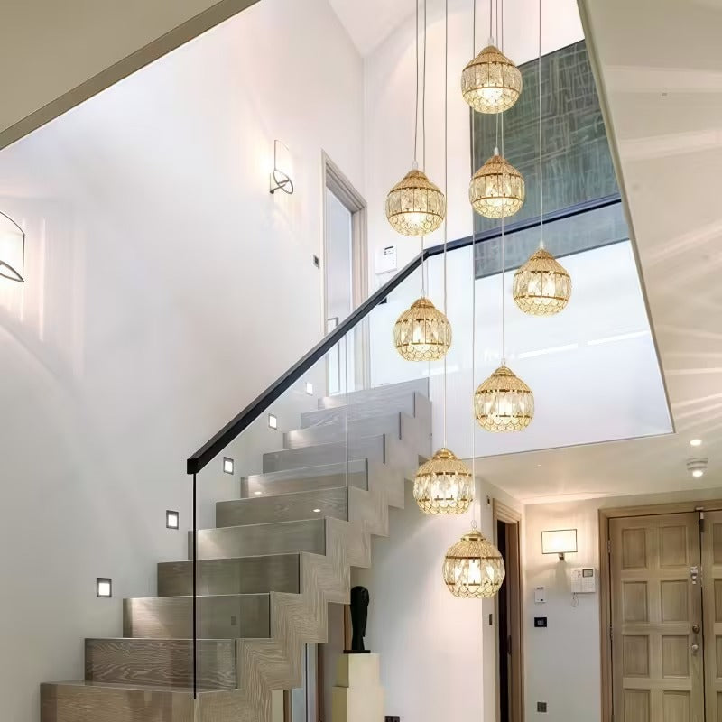 Luxury Multi-Tier Crystal Ball Chandelier - Modern Long Drop Ceiling Light | Elegant Staircase Foyer Living Room Lighting Fixture (Gold Finish)"
