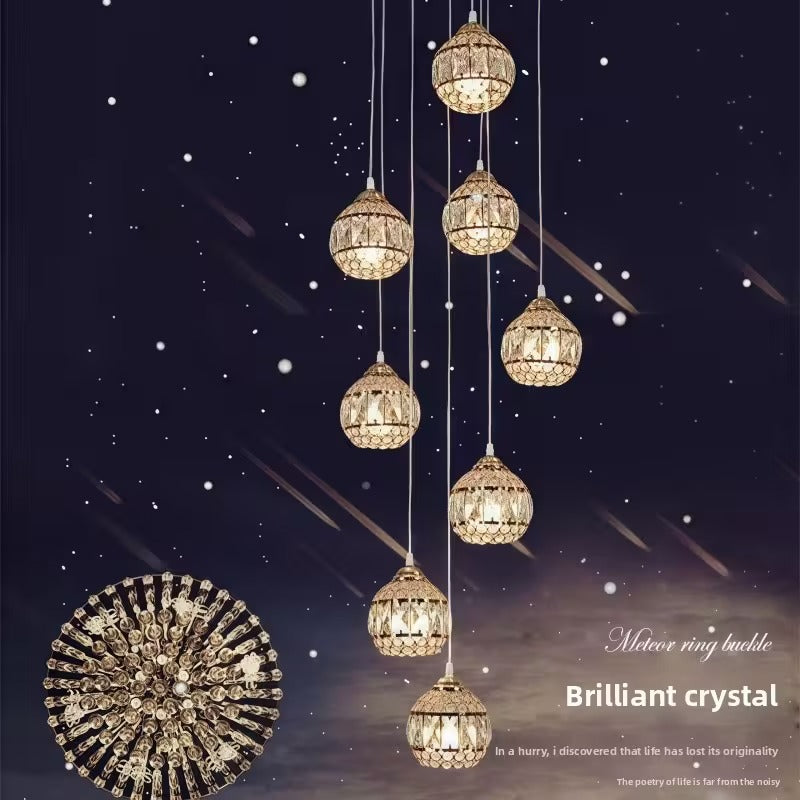 Luxury Multi-Tier Crystal Ball Chandelier - Modern Long Drop Ceiling Light | Elegant Staircase Foyer Living Room Lighting Fixture (Gold Finish)"