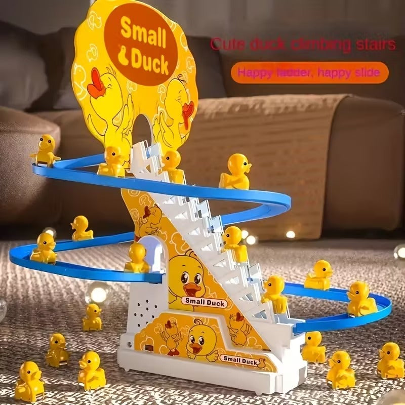 Musical Duck Climbing Stairs & Slide Track Toy - Interactive Race Game with Lights & Music | Fun Educational Toy for Toddlers & Kids