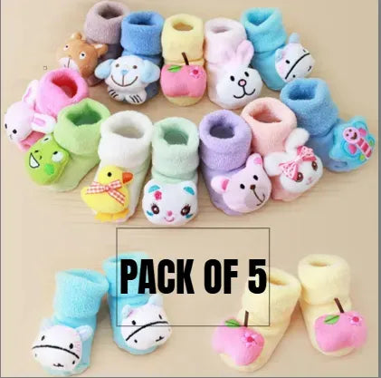 Soft Baby Booties – Pack of 5 | Newborn Warm Socks with Cute Cartoon Designs