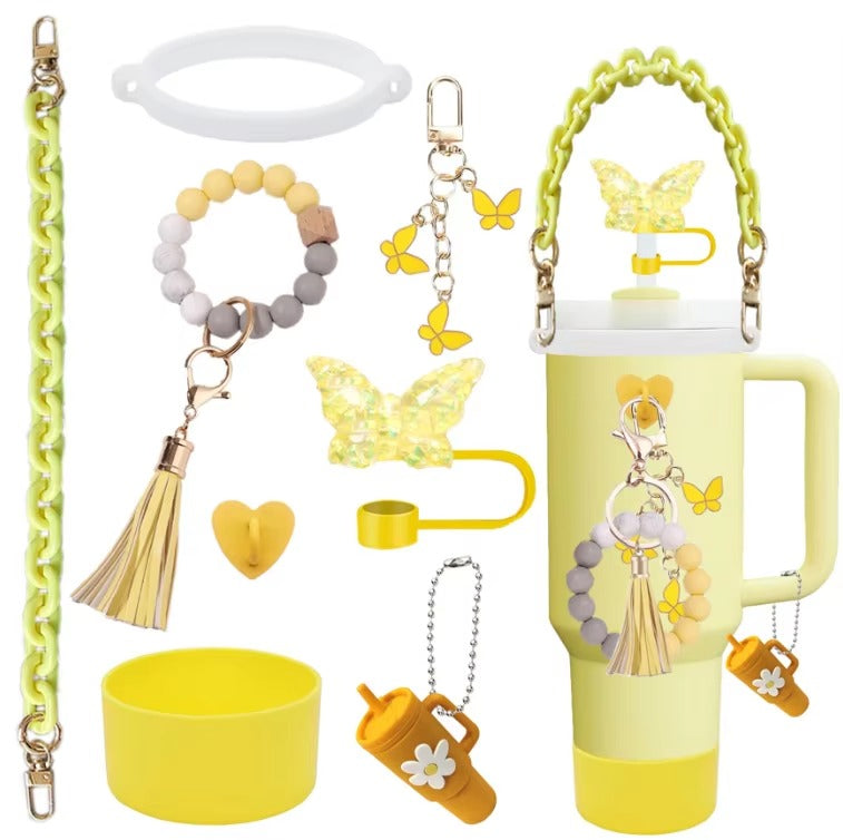 Pink Aesthetic Tumbler Accessory Set – Cute Butterfly & Beaded Charms for Stanley Cups