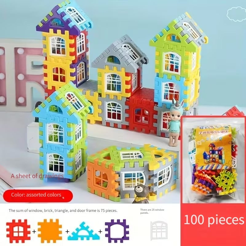 Kids' Colorful Interlocking House Building Blocks Set - Creative 3D Construction Toy for Toddlers & Children (50-160+ Pieces)"