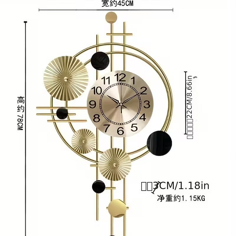 Modern LED Wall Clock - Silent Geometric Metal Art Decor with Backlight | Large Abstract Gold & Black Clock for Living Room, Bedroom & Office