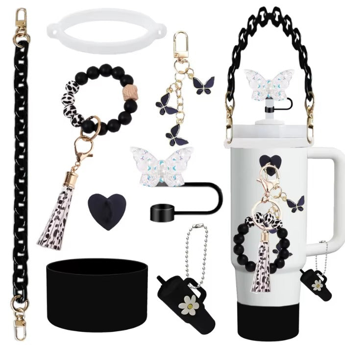 Pink Aesthetic Tumbler Accessory Set – Cute Butterfly & Beaded Charms for Stanley Cups