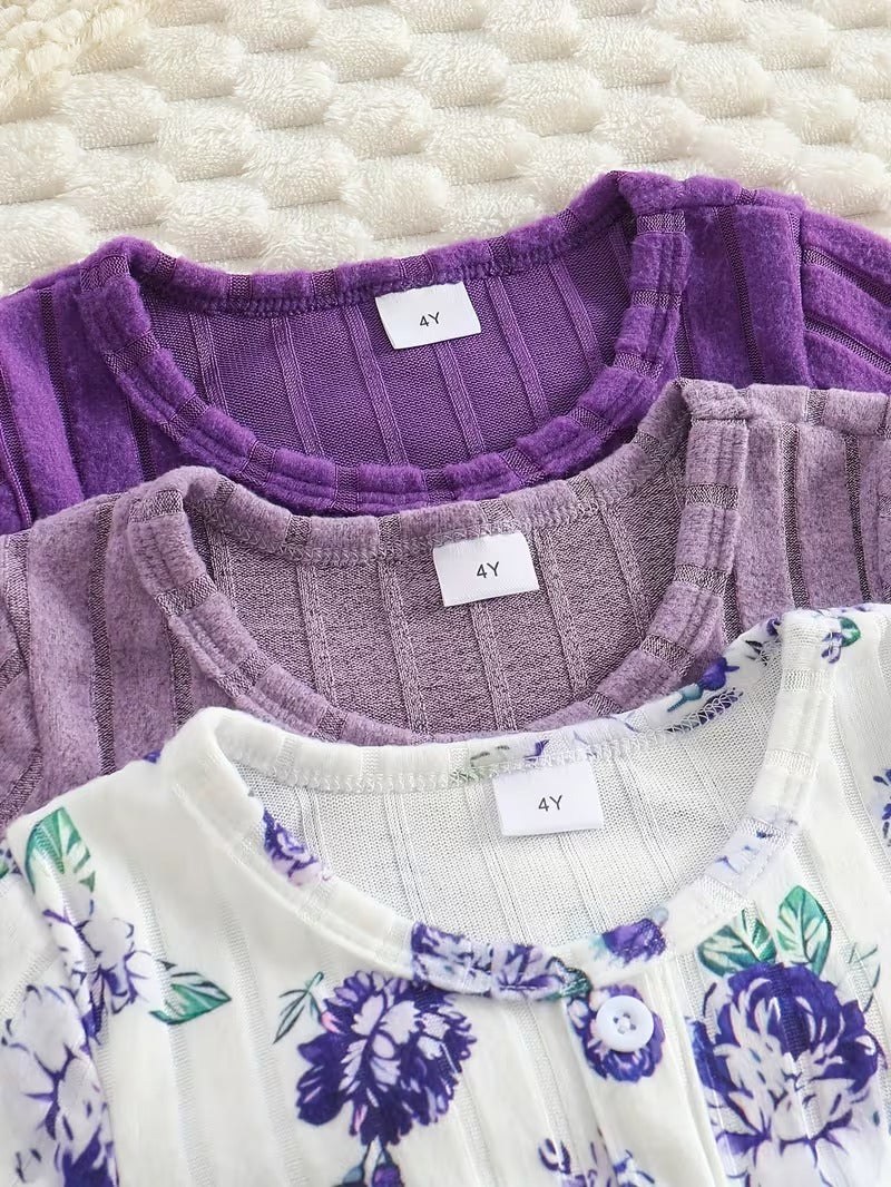 Girls' Ribbed Knit Long Sleeve Dress - Floral, Heart Print & Solid Colors | Cozy & Stylish Toddler Kids Dresses"