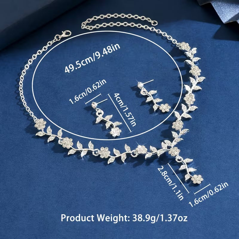 legant Rhinestone Floral Vine Jewelry Set - Sparkling Flower & Leaf Necklace & Earrings | Bridal, Party & Prom Accessory (Multiple Colors)