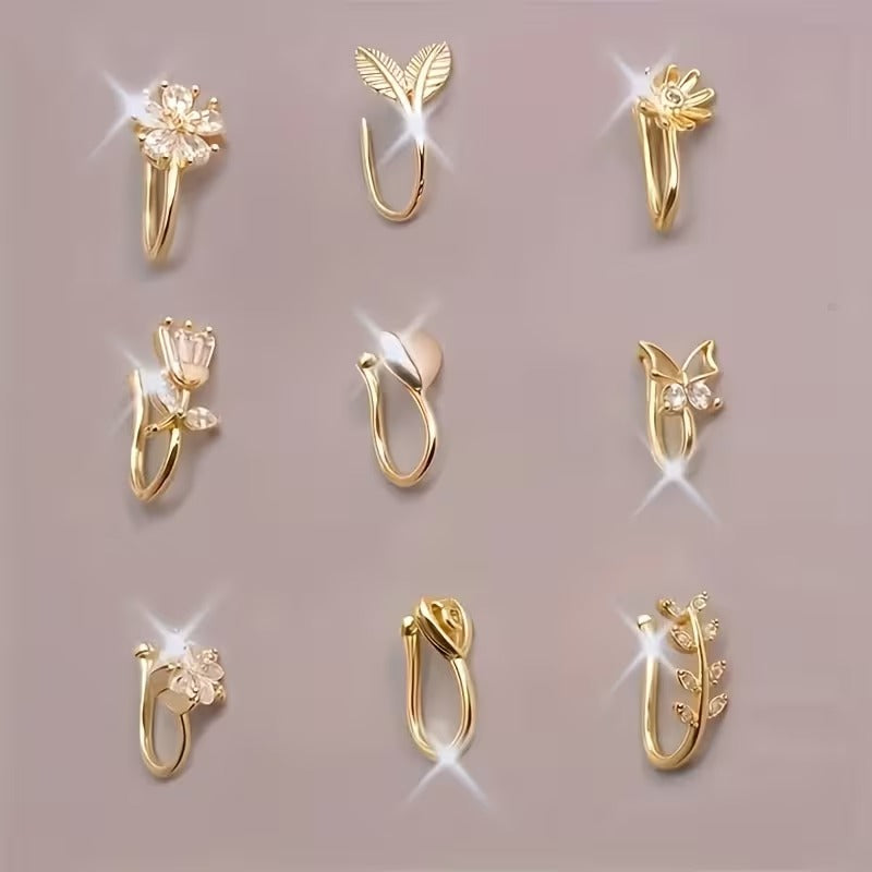 No-Piercing Nose Cuff Ring Collection - Trendy Faux Rhinestone Clip-On Nose Jewelry | Adjustable Non-Pierced Nose Rings for Women & Girls (Various Designs)"