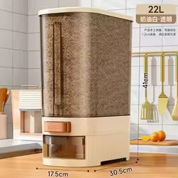 Automatic Push-Button Rice Dispenser with Airtight Seal - 12L/22L Grain & Food Storage Container"