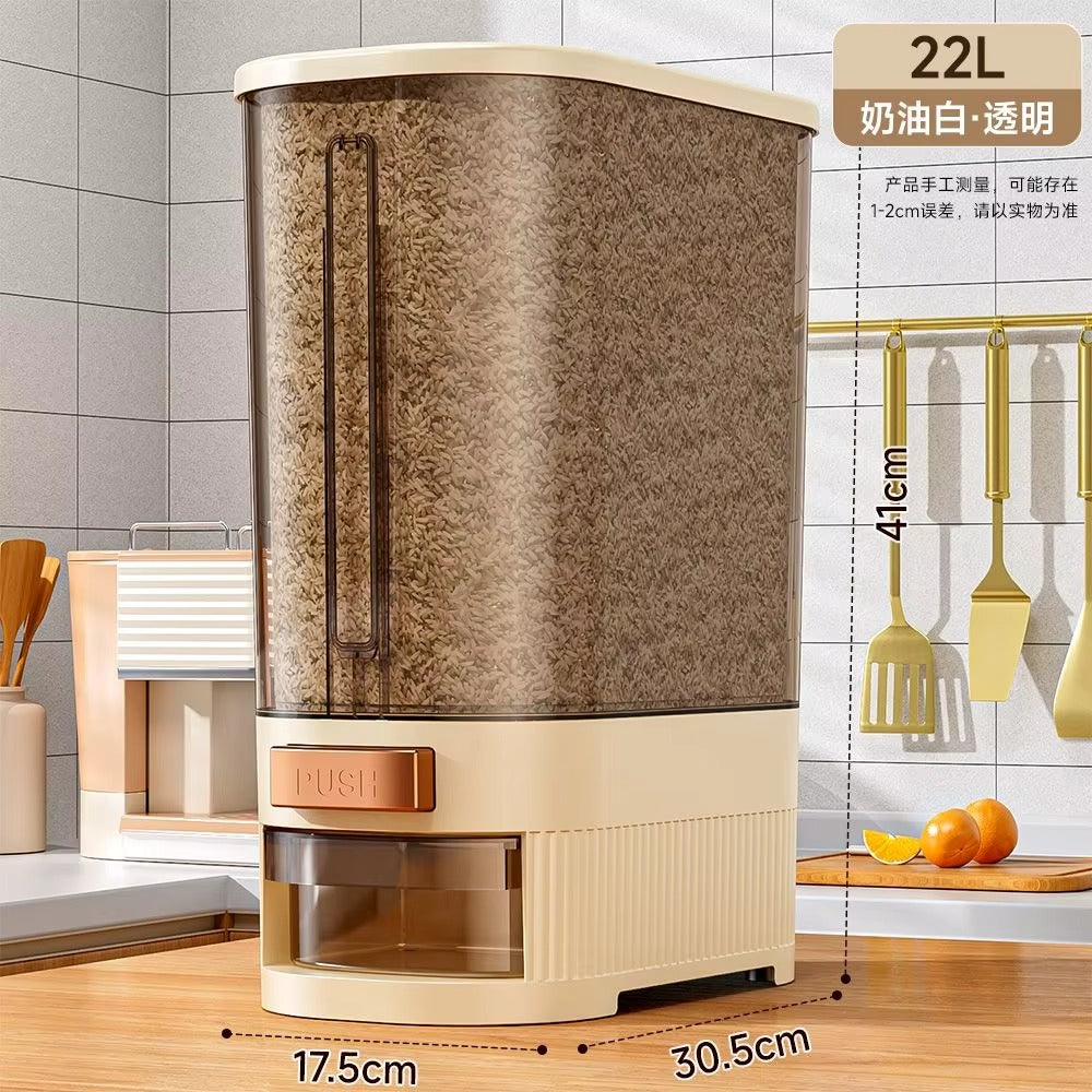 Automatic Push-Button Rice Dispenser with Airtight Seal - 12L/22L Grain & Food Storage Container"
